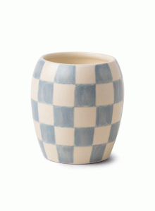 Порцеланова соева свещ Падивакс Шахмат, светлосиня - Памук и тиково дърво